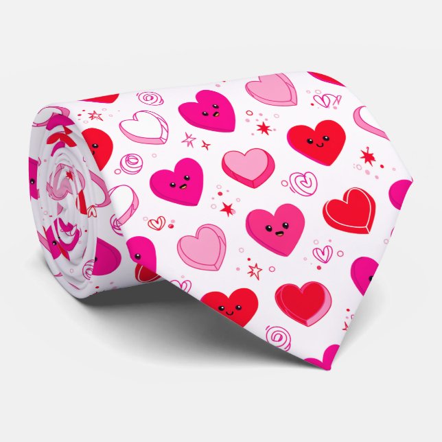 Cravate Motif sans couture de cœurs de bonbons de la Saint (Roulé)