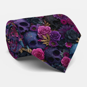Cravate Motif sans couture de crâne floral gothique sombre