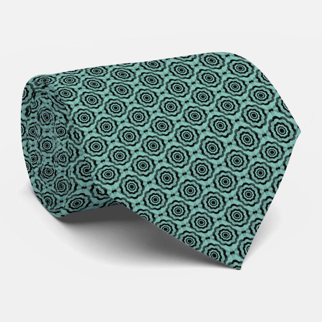 Cravate Motif sans couture de fleurs noir sarcelle (Roulé)