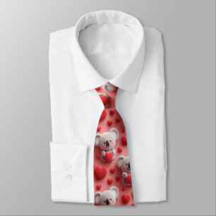 Cravate Motif sans couture de koala duveteux 3D et de cœur