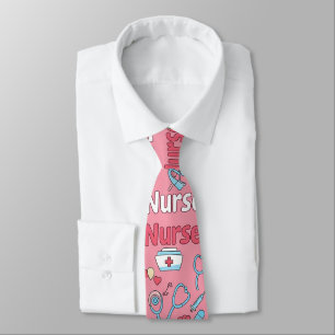 Cravate Motif sans couture de la vie d'infirmière rose (1)