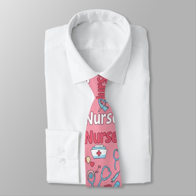 Cravate Motif sans couture de la vie d'infirmière rose (1) (Attaché)