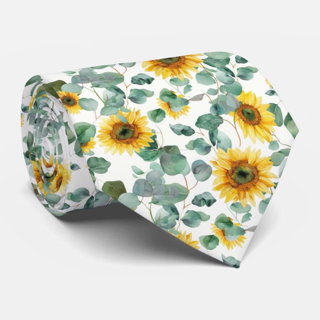 Cravate Motif sans couture de tournesol et d'eucalyptus à  (Roulé)