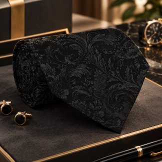 Cravate Motif sans couture en damas noir sur noir de luxe