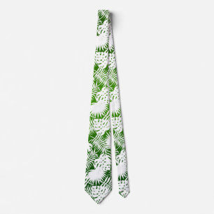 CRAVATE MOTIF SANS COUTURE FEUILLES VERT BLANC 