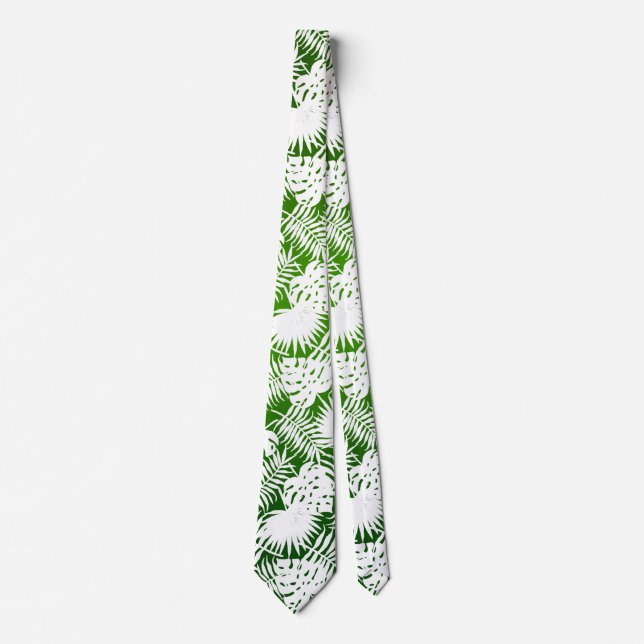 CRAVATE MOTIF SANS COUTURE FEUILLES VERT BLANC  (Devant)