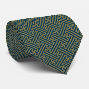 Cravate Motif Sayagata, Japonais, Or et Bleu Nuit