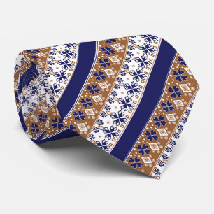 Cravate Motif scandinave rayé brun bleu