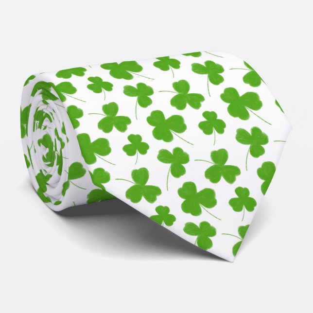 Cravate Motif Shamrock blanc (Roulé)