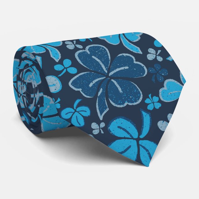 Cravate Motif Shamrock Blue Lucky Clover (Roulé)
