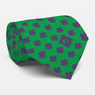 Cravate Motif Shamrock vert monogramme violet