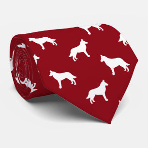 Cravate Motif Silhouettes de Chien Malinois Belge Rouge