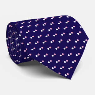Cravate Motif simple bleu foncé blanc et points roses