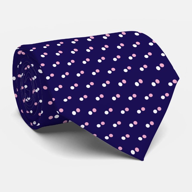 Cravate Motif simple bleu foncé blanc et points roses (Roulé)