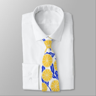 Cravate Motif Simples Tranches de Citron Bleu Botanique