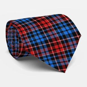 Cravate Motif Tartan à Carreaux Rouge Bleu sur Fond Noir 
