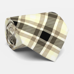 Cravate Motif Tartan blanc, beige, noir