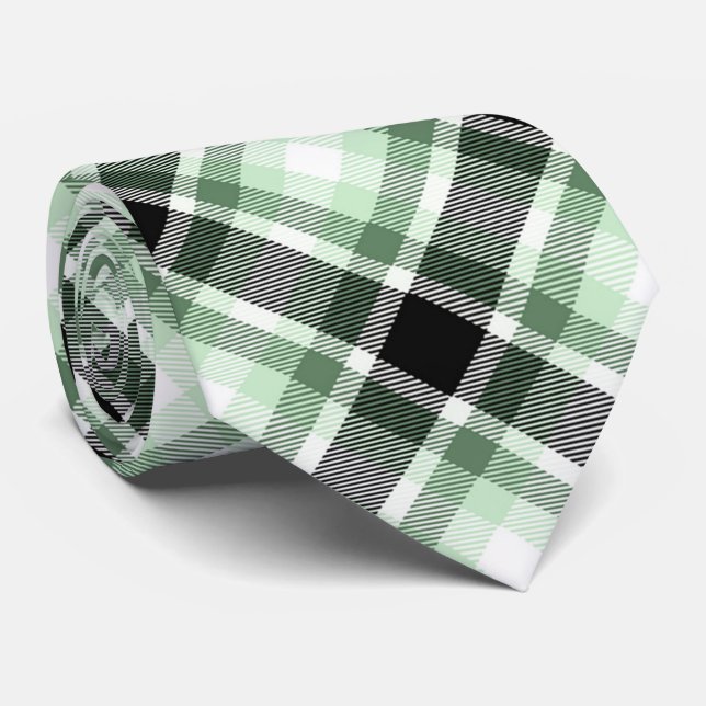 Cravate Motif Tartan blanc, noir, vert (Roulé)
