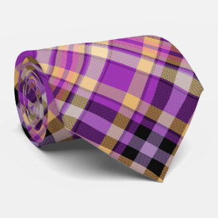 Cravate Motif Tartan jaune violet moderne