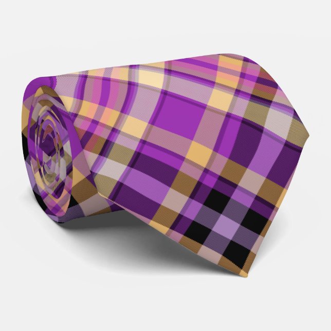 Cravate Motif Tartan jaune violet moderne (Roulé)