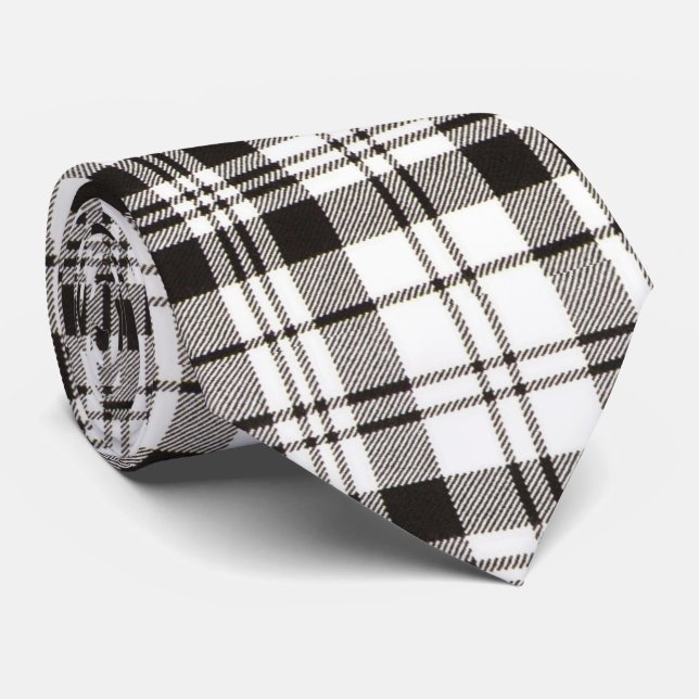 Cravate Motif Tartan noir et blanc (Roulé)