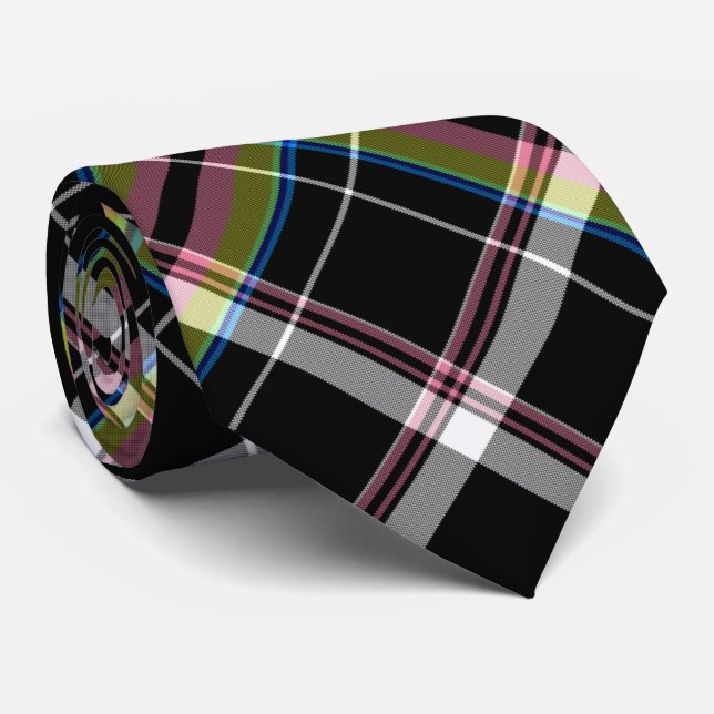 Cravate Motif Tartan noir et olive (Roulé)