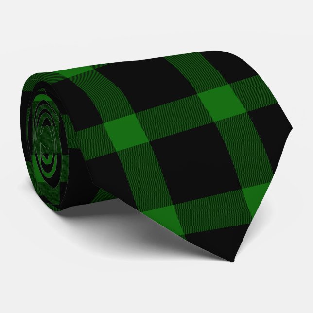 Cravate Motif Tartan noir et vert (Roulé)