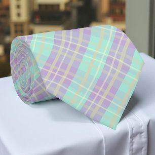 Cravate Motif Tartan Plaid Pastel Violet Et Violet