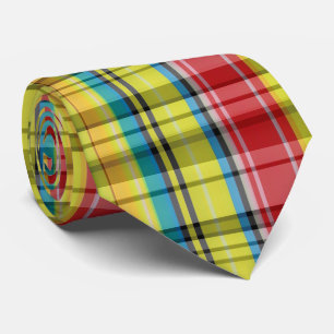 Cravate Motif Tartan Rouge Bleu Jaune
