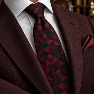 Cravate Motif textile géométrique noir et burgundy