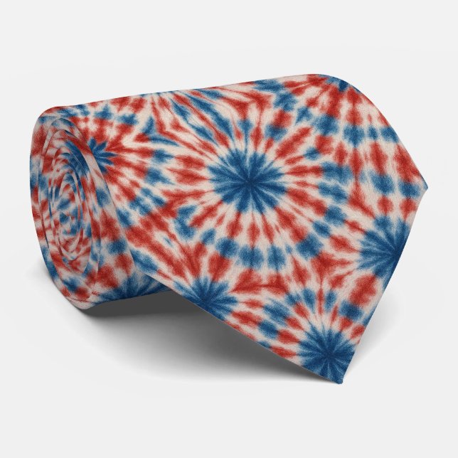 Cravate Motif Tie-Dye Psychedélique Patriotique (Roulé)