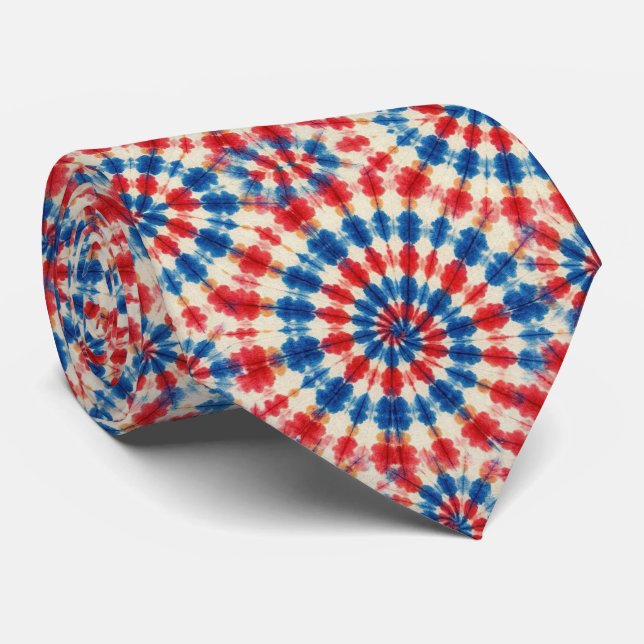 Cravate Motif Tie-Dye Psychedélique Patriotique (Roulé)