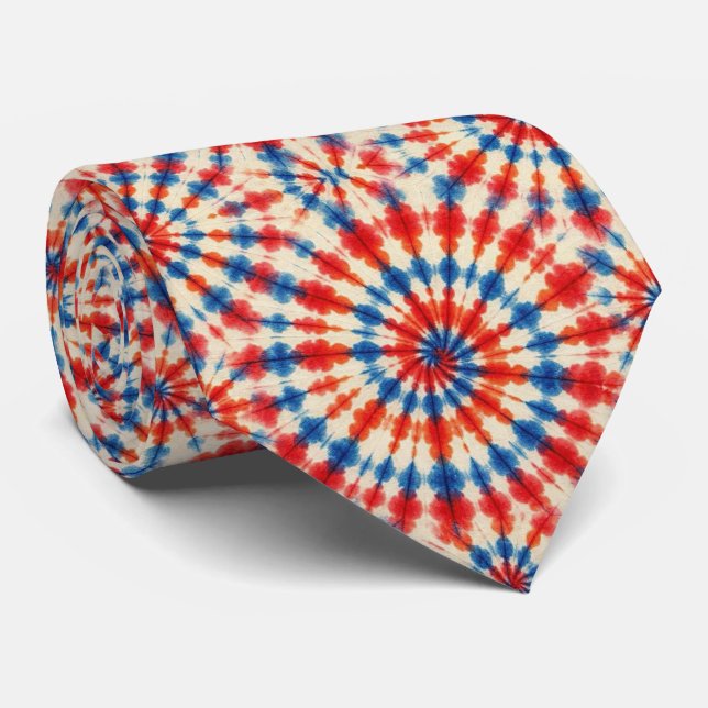Cravate Motif Tie-Dye Psychedélique Patriotique (Roulé)