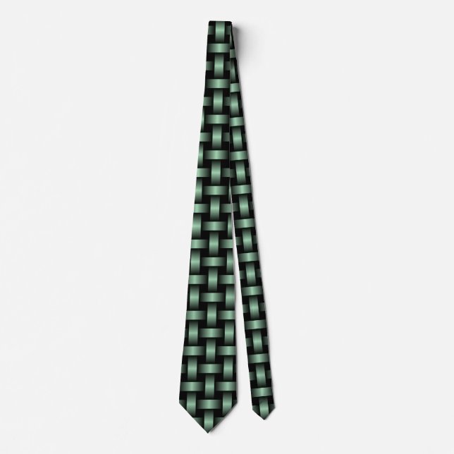 Cravate Motif Tissé Vert Noir (Devant)