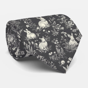 Cravate Motif Toile Botanique Lapin Noir Rustique