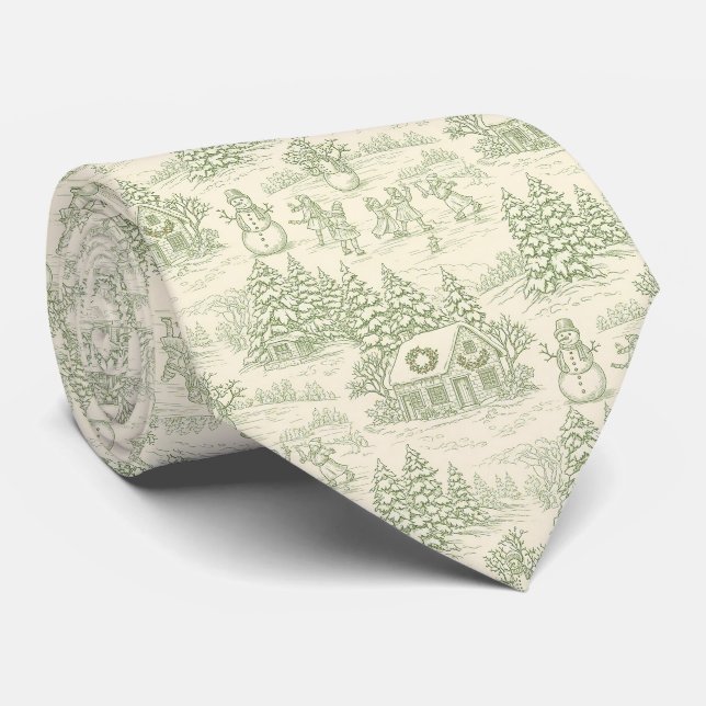 Cravate Motif Toile Classique Campagne d'Hiver Sauge (Roulé)