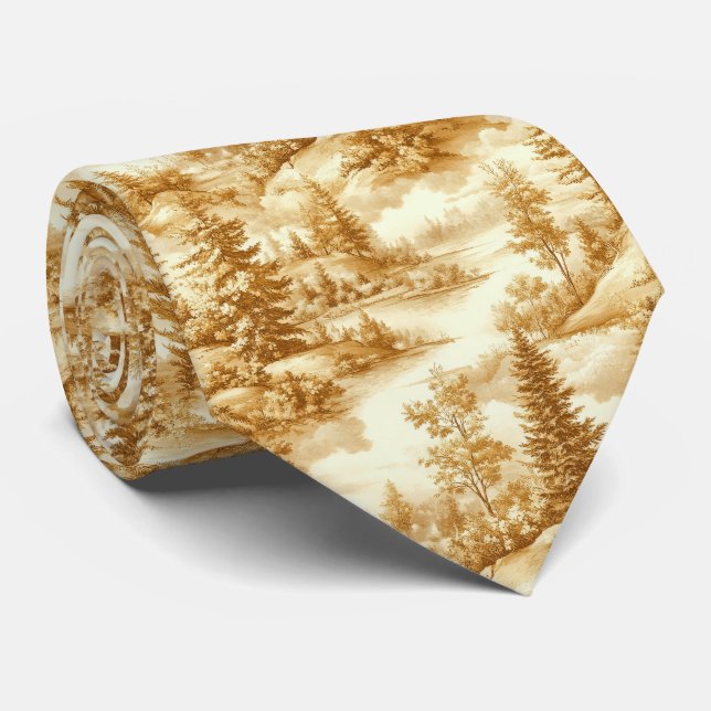 Cravate Motif Toile de Jouy Forêt d'Hiver (12) (Roulé)