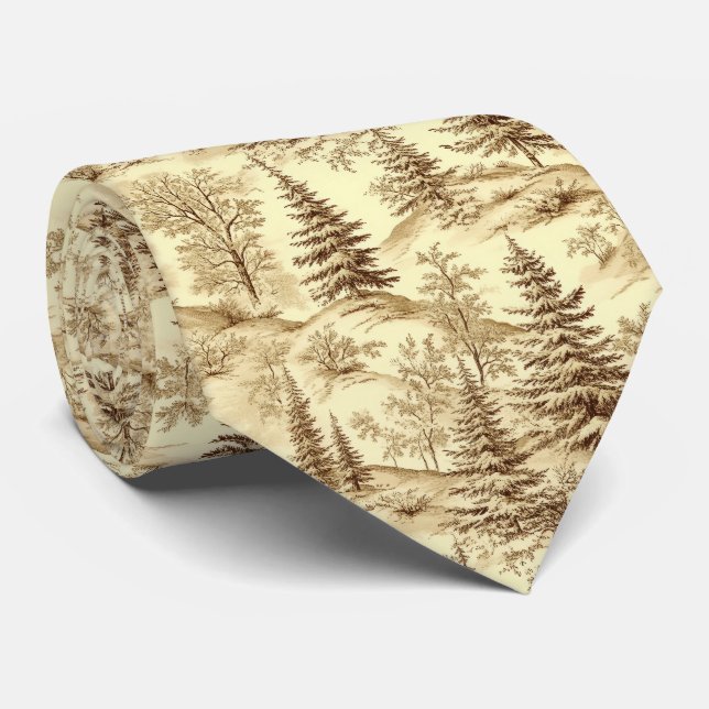 Cravate Motif Toile de Jouy Forêt d'Hiver (2) (Roulé)