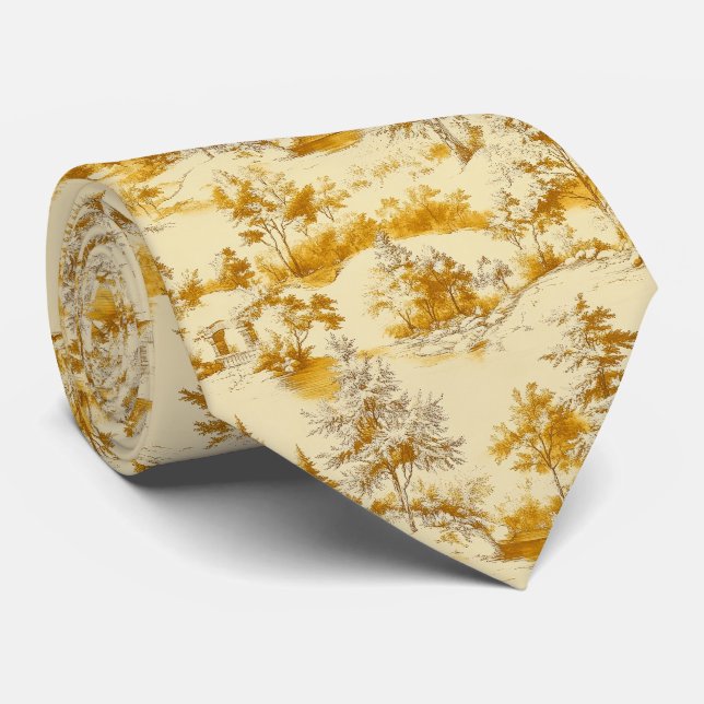 Cravate Motif Toile de Jouy Forêt d'Hiver (3) (Roulé)