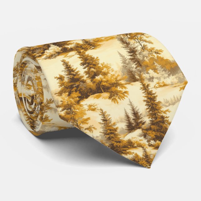 Cravate Motif Toile de Jouy Forêt d'Hiver (9) (Roulé)