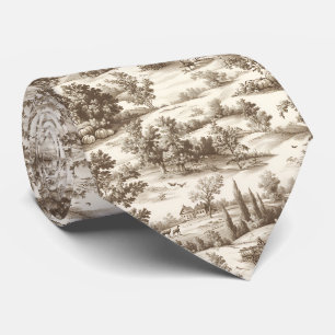 Cravate Motif Toile de Jouy Sépia Cottagecore de Récolte d
