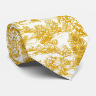 Cravate Motif Toile de Tournesol de Campagne Français Doré