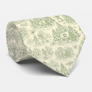 Cravate Motif Toile de Village d'Hiver Vert Doux
