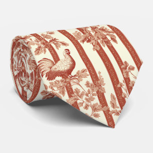 Cravate Motif Toile Floral de Pays Rouge Poule de Style Fr
