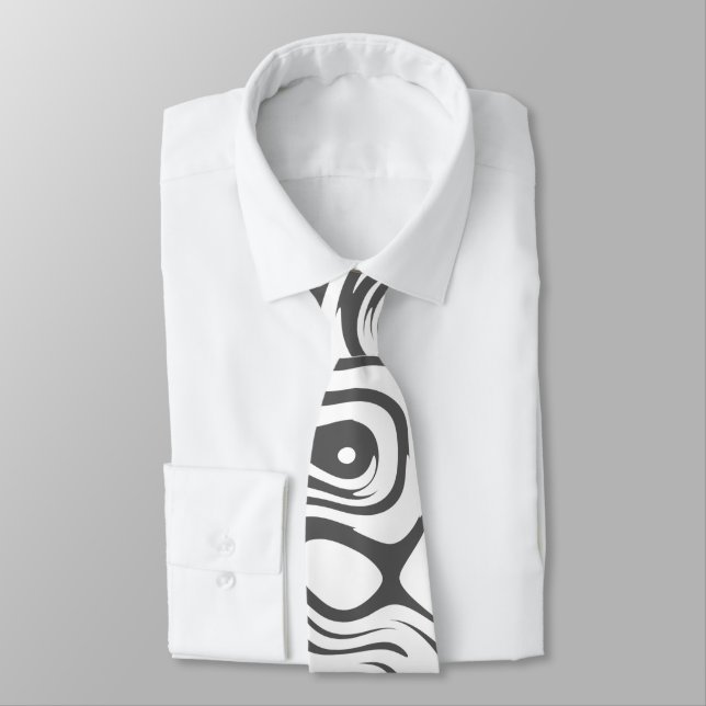 Cravate Motif tourbillonnant abstrait gris foncé et blanc (Attaché)