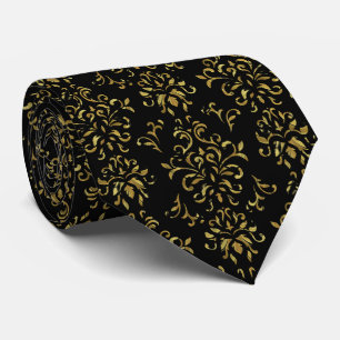 Cravate Motif Tourbillons Dorés et Noirs Vintage