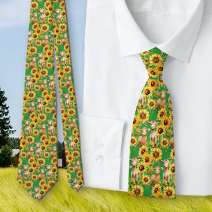 Cravate Motif Tournesol Animaux de Ferme Vert Printemps