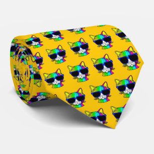 Cravate Motif très Cool Rainbow Cat sur Jaune