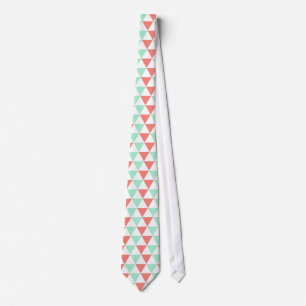 Cravate Motif triangle corail rose et menthe vert