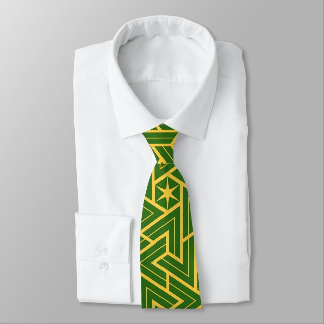 Cravate Motif Triangle Étoile Art Déco - Vert et Or (Attaché)